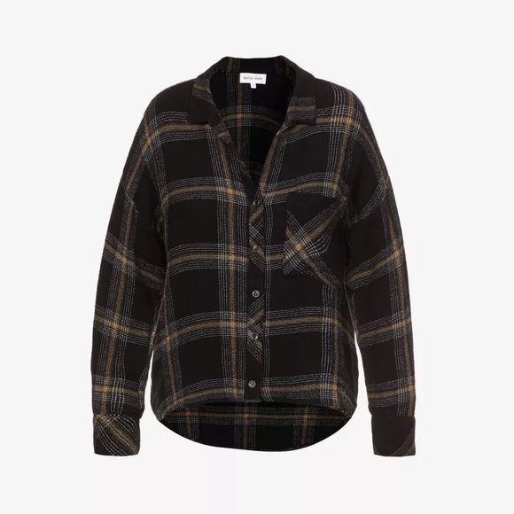 Bella Dahl Relaxed Plaid Stretch-Twill Roll Tab Shirt sz Large - Picture 2 of 7